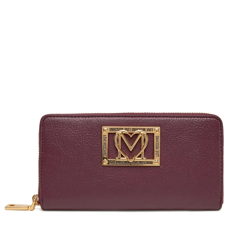 Portafoglio Donna Zip Around LOVE MOSCHINO color Vino con Placca Logata