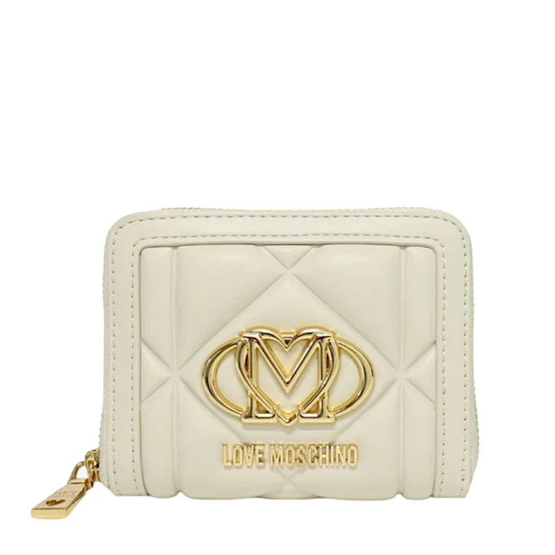 Portafoglio Piccolo Zip Around LOVE MOSCHINO linea Embossed Avorio