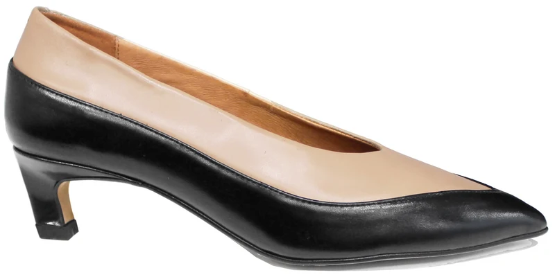 |DECOLTE' A PUNTA BICOLORE PELLE NERA/BEIGE|
