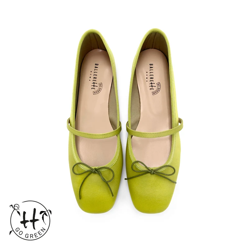 TT GO GREEN Collection - Ballerine Mary Jane verdi lime in raso ECO