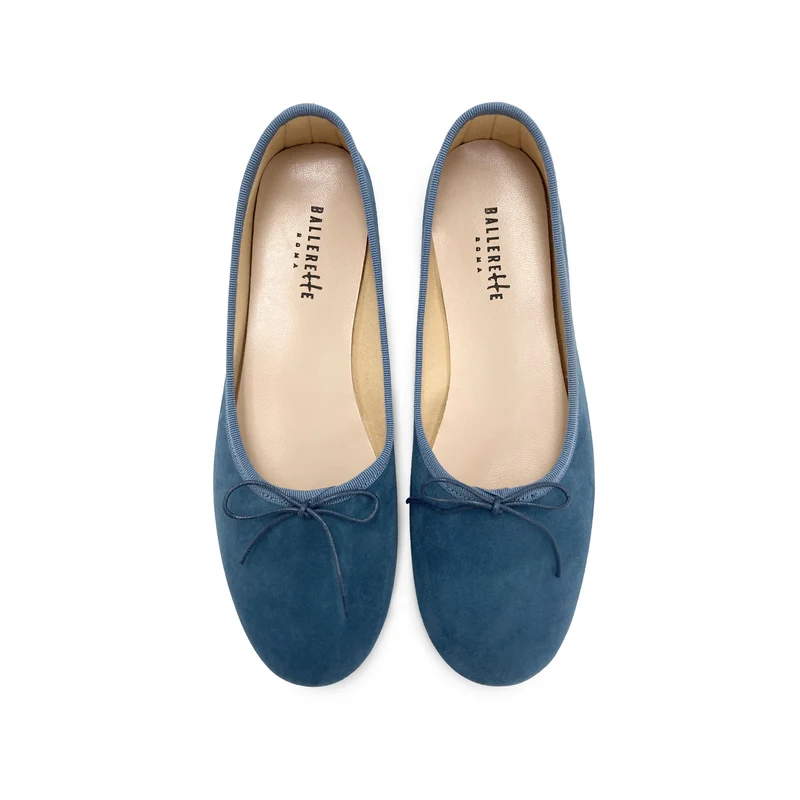 Ballerine "glove shoes" blu ceruleo accollate in camoscio