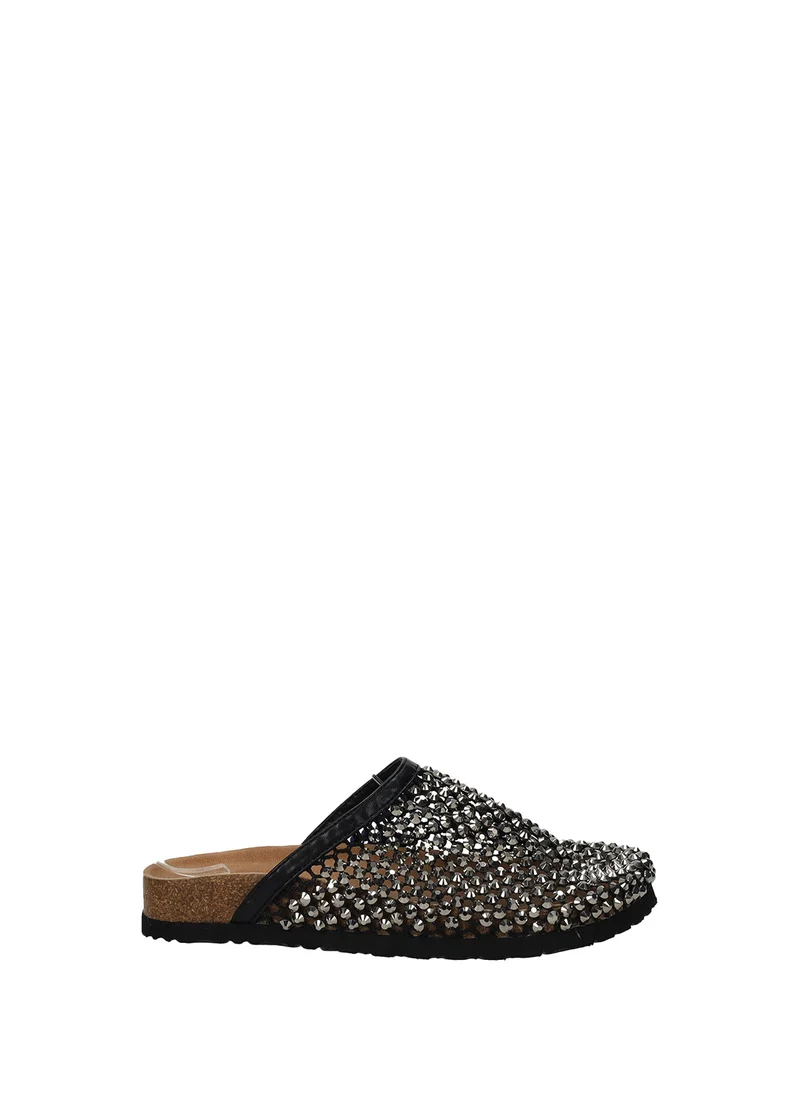 Sabot donna Beige e Black in PU effetto gomma