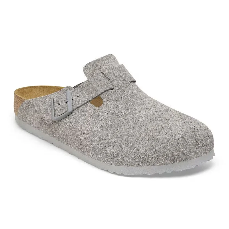 Birkenstock Boston Stone Coin Pelle Scamosciata Grigia pianta normale