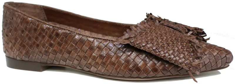 BALLERINA DONNA FIOCCO PELLE INTRECCIATA MARRONE