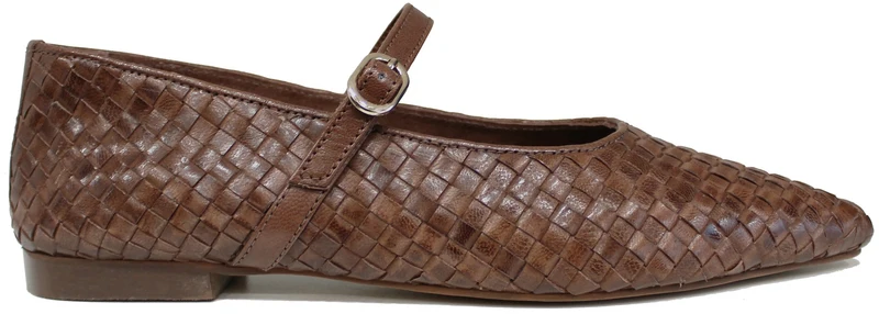 MARY JANE DONNA INTRECCIATA PELLE MARRONE