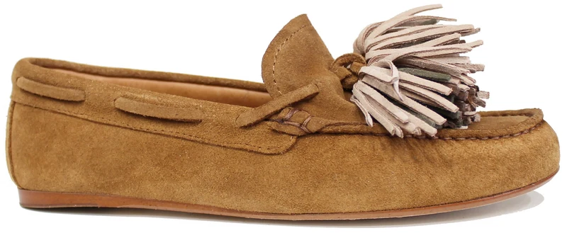 MOCASSINO BARCA CON NAPPINE CAMOSCIO CUOIO