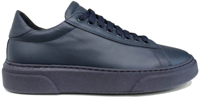 SNEAKER UOMO PELLE BLU SUOLA IN TINTA