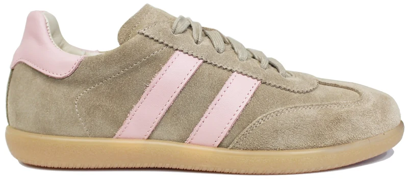 SNEAKER DONNA CAMOSCIO TAUPE PELLE ROSA