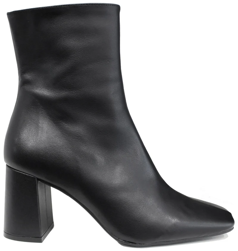 |TRONCHETTO DONNA PUNTA QUADRATA PELLE NERA|