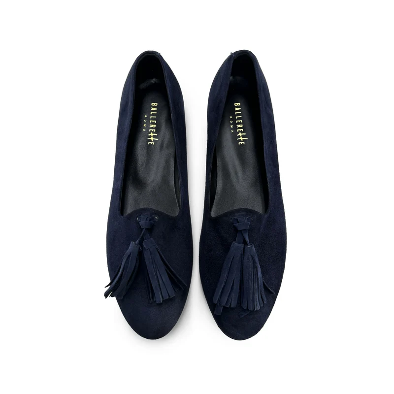 Mocassini donna blu con nappine