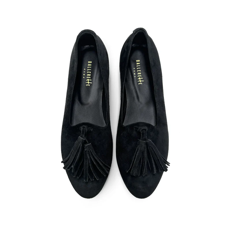 Mocassini donna neri con nappine