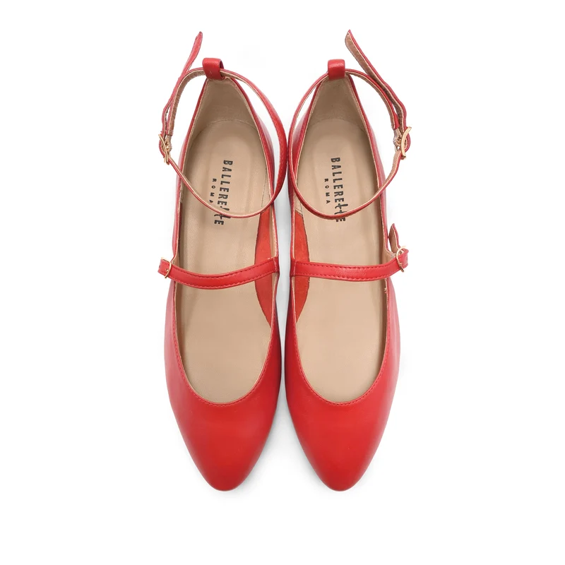 Ballerine Mary Jane rosse corallo con cinturini