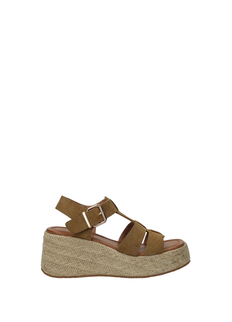 Sandali donna taupe in microfibra con tacco medio