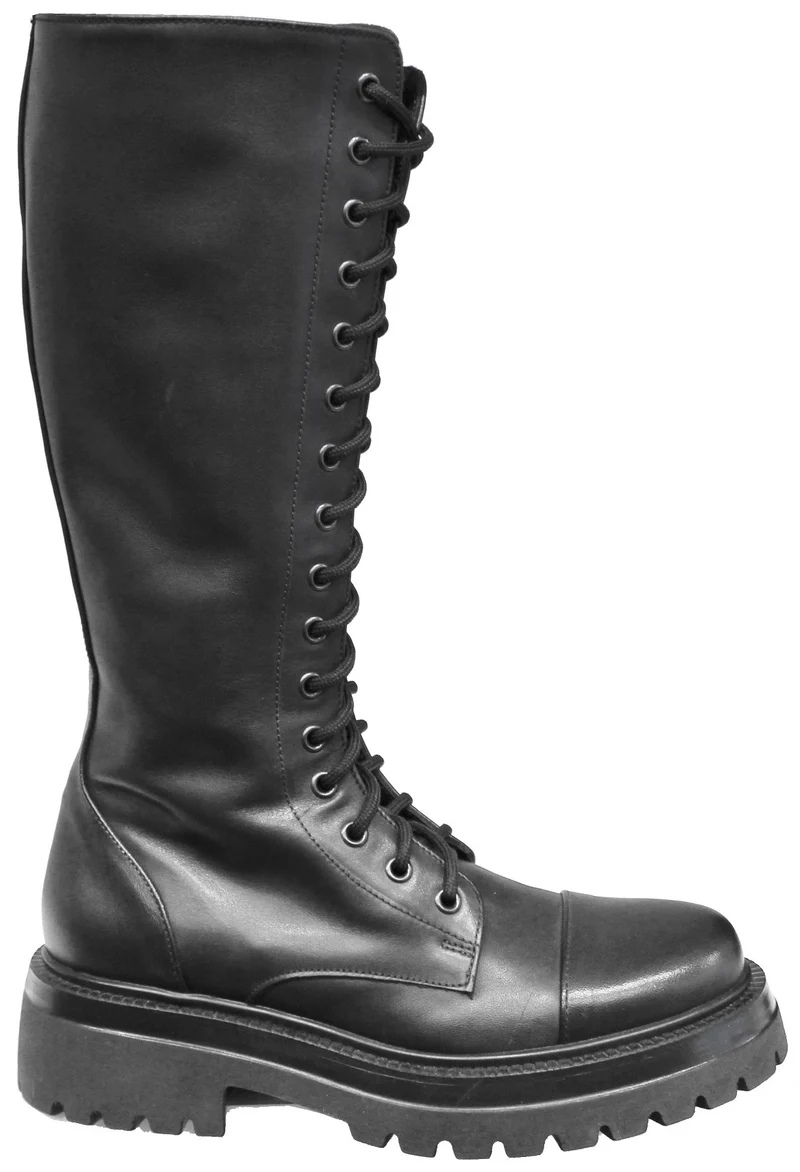 |STIVALE DONNA STRINGATO PELLE NERA|