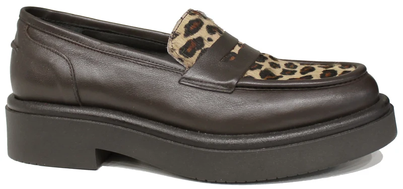 |MOCASSINO DONNA CAVALLINO MACULATO PELLE MARRONE|