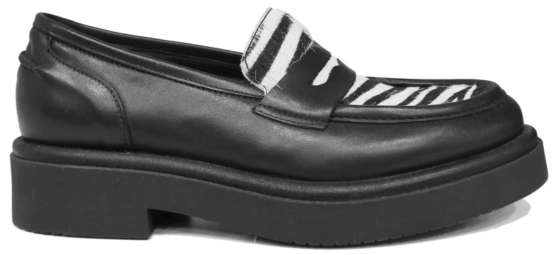 |MOCASSINO DONNA CAVALLINO ZEBRATO PELLE NERA|