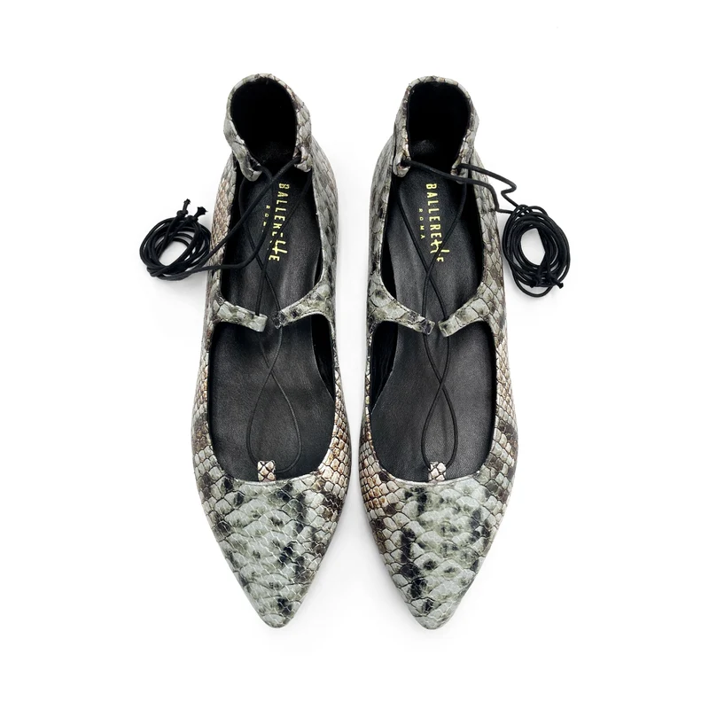 Ballerine con lacci alla schiava animalier pitonate