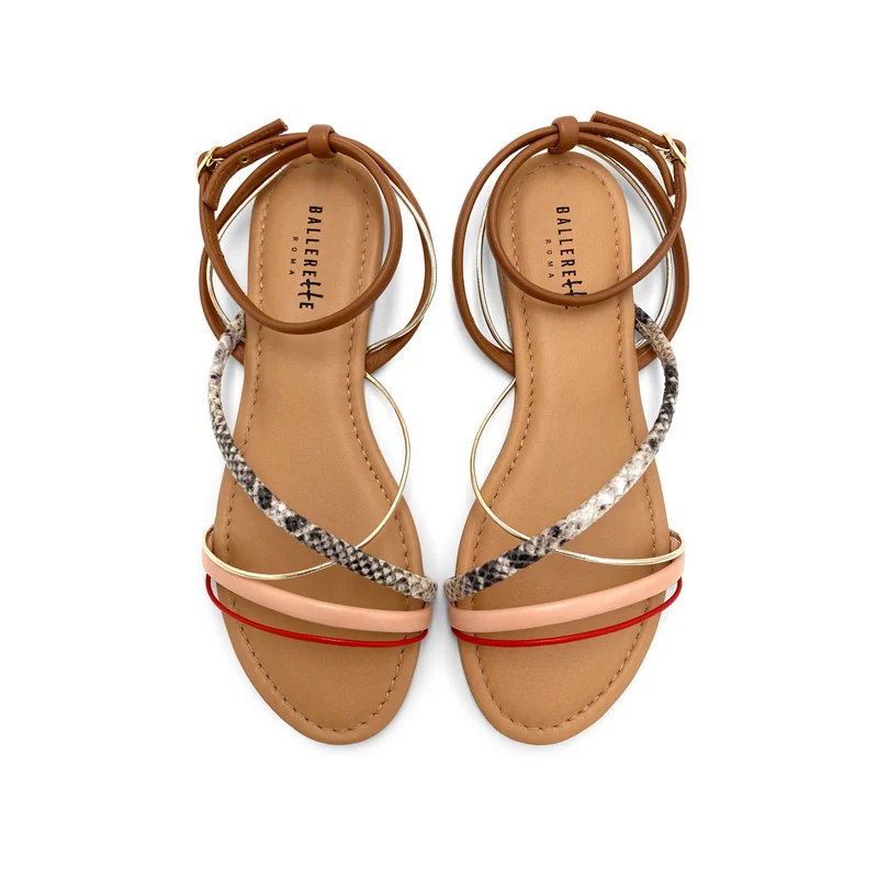 Sandali donna in pelle intrecciati multicolor