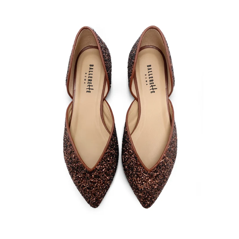 Ballerine aperte in glitter bronzo