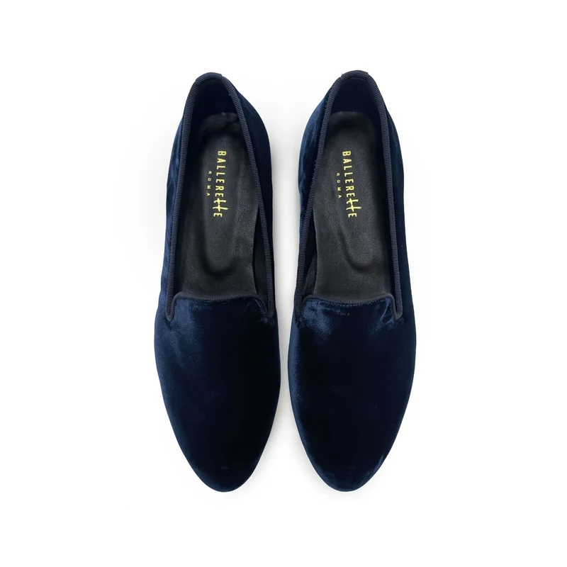 Slippers da donna blu in velluto
