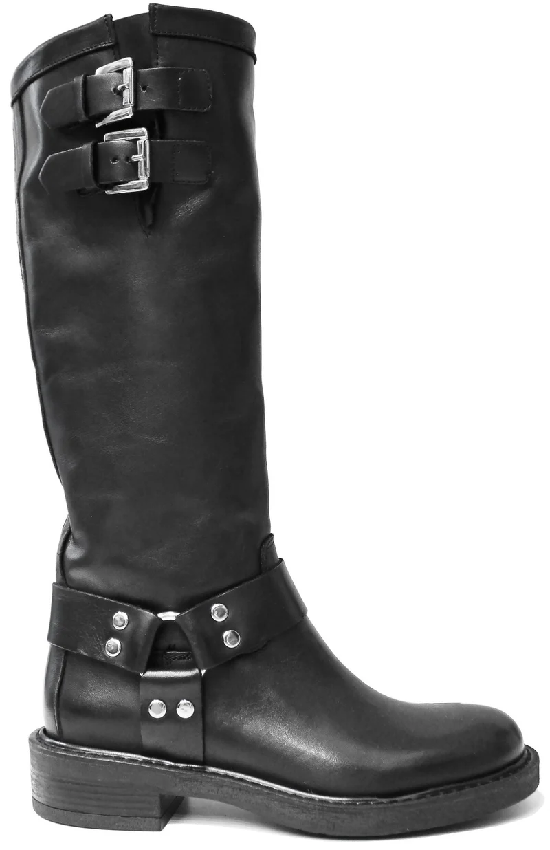 |STIVALE DONNA FIBBIA PELLE NERA|