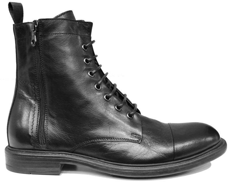 |STIVALETTO UOMO STRINGATO PELLE NERA|