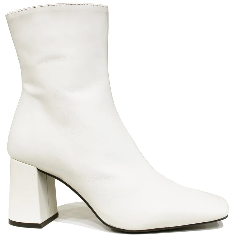|TRONCHETTO DONNA PUNTA QUADRATA PELLE BIANCO PANNA|