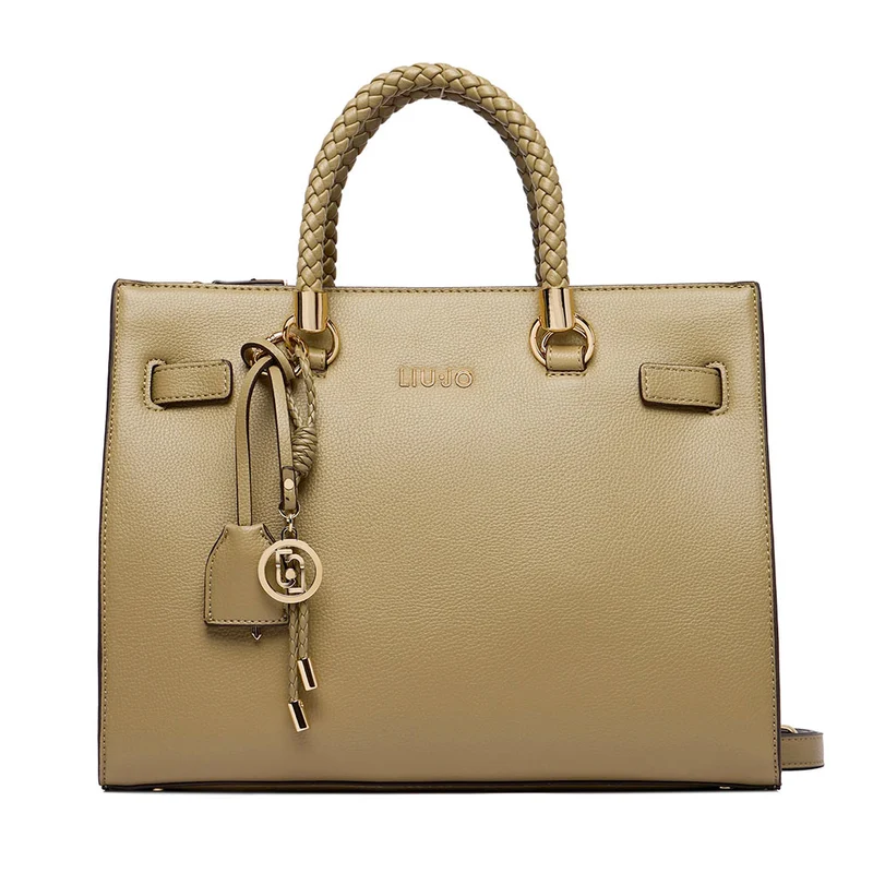 Borsa Donna a Mano Media LIU JO Better effetto Bottalato color Fango con Charm