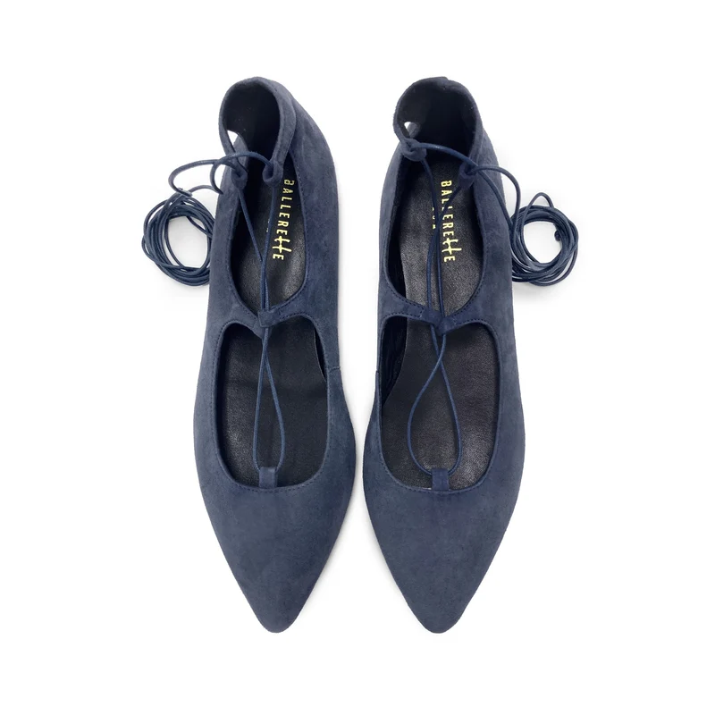 Ballerine con lacci alla schiava in camoscio blu petrolio