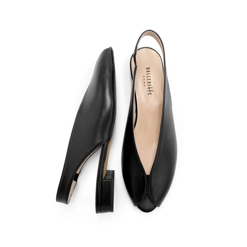 Slingback open toe nere in pelle