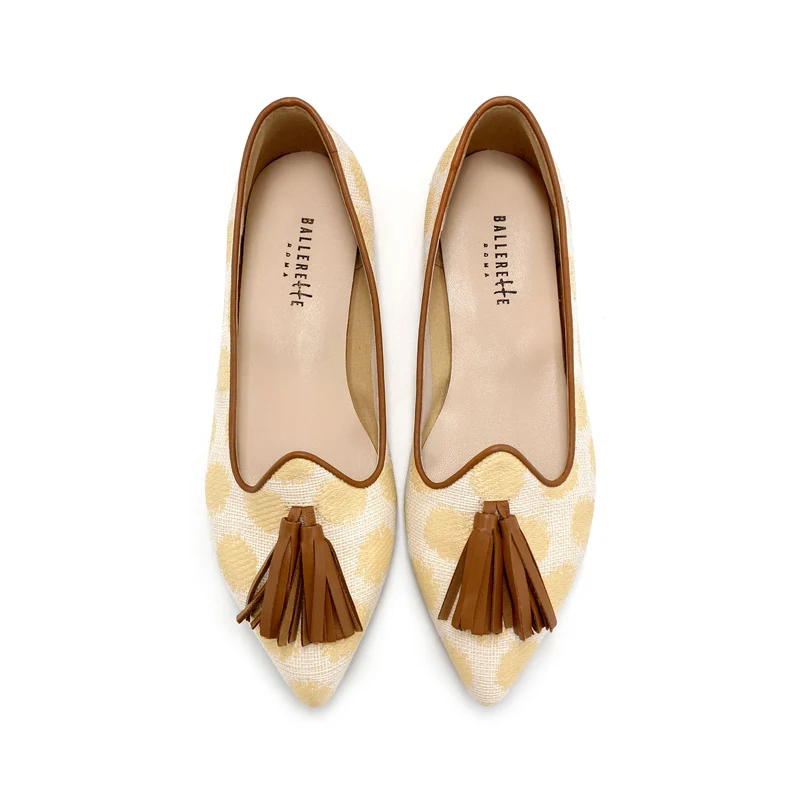 Mocassini donna estivi in rafia beige con nappine