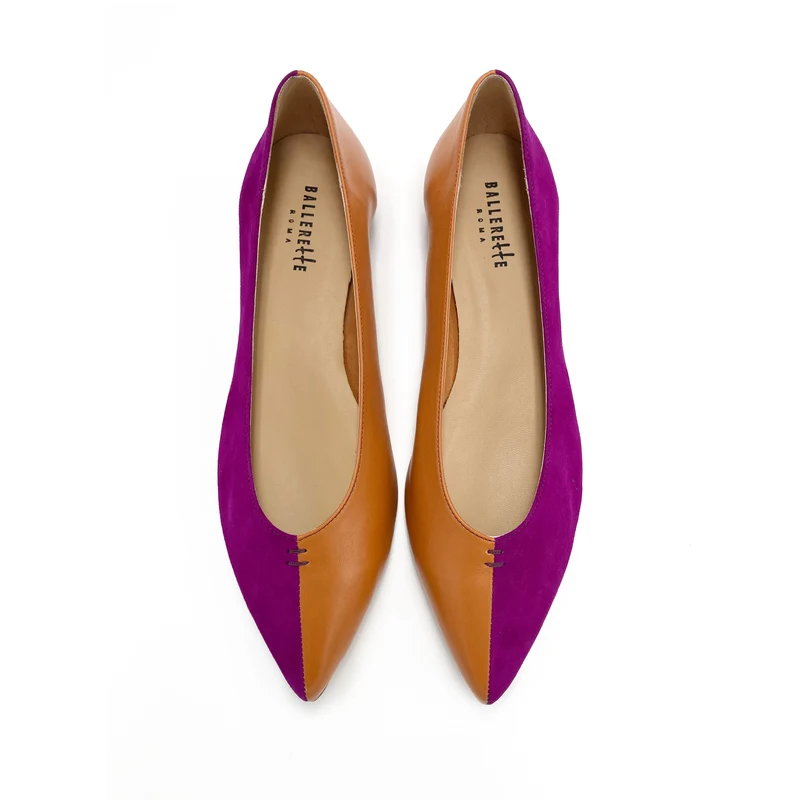 Ballerine a punta bicolor marrone e viola