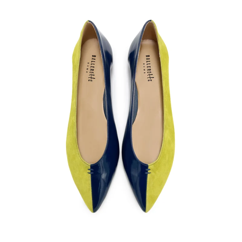 Ballerine a punta bicolor blu e lime