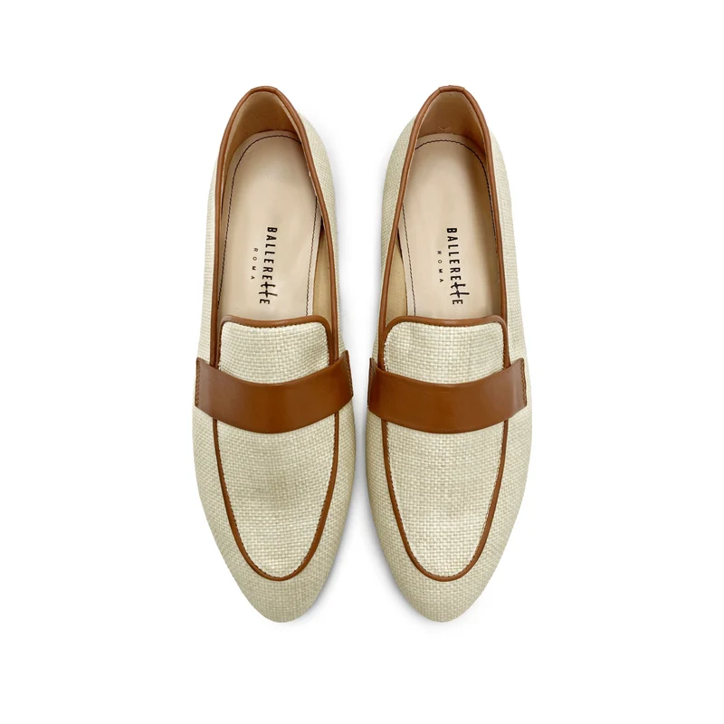 Mocassini donna estivi beige in rafia