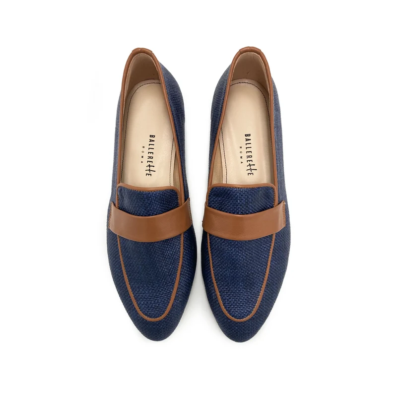 Mocassini donna estivi blu in rafia