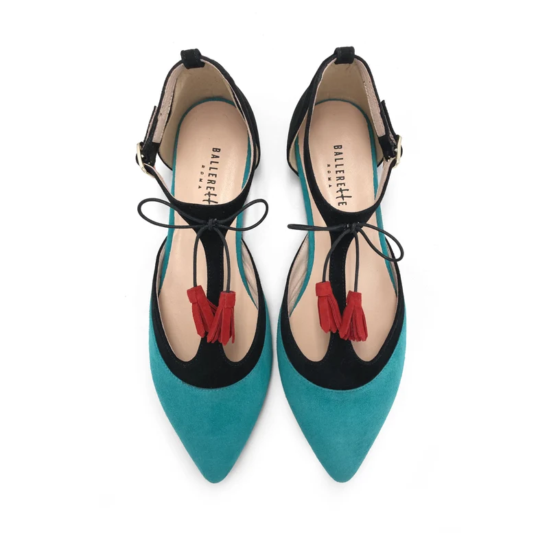 Ballerine T-bar in camoscio acqua e nera
