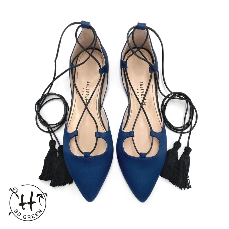 TT GO GREEN COLLECTION - Ballerine blu con lacci alla schiava in raso ecologico