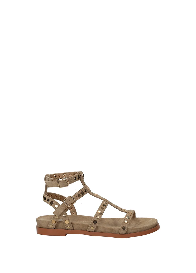 Sandali donna beige in M.Fiber fondo gomma