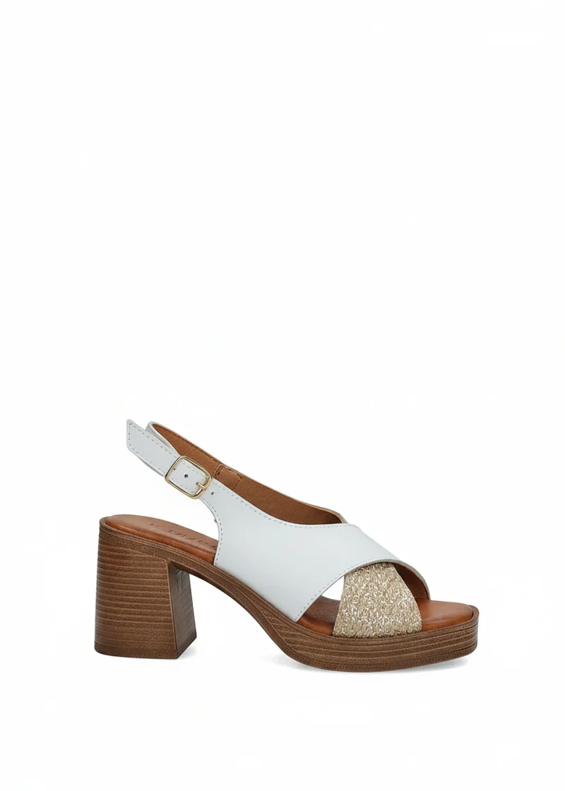 Sandali Donna Vera Pelle Tacco Medio White/Beige