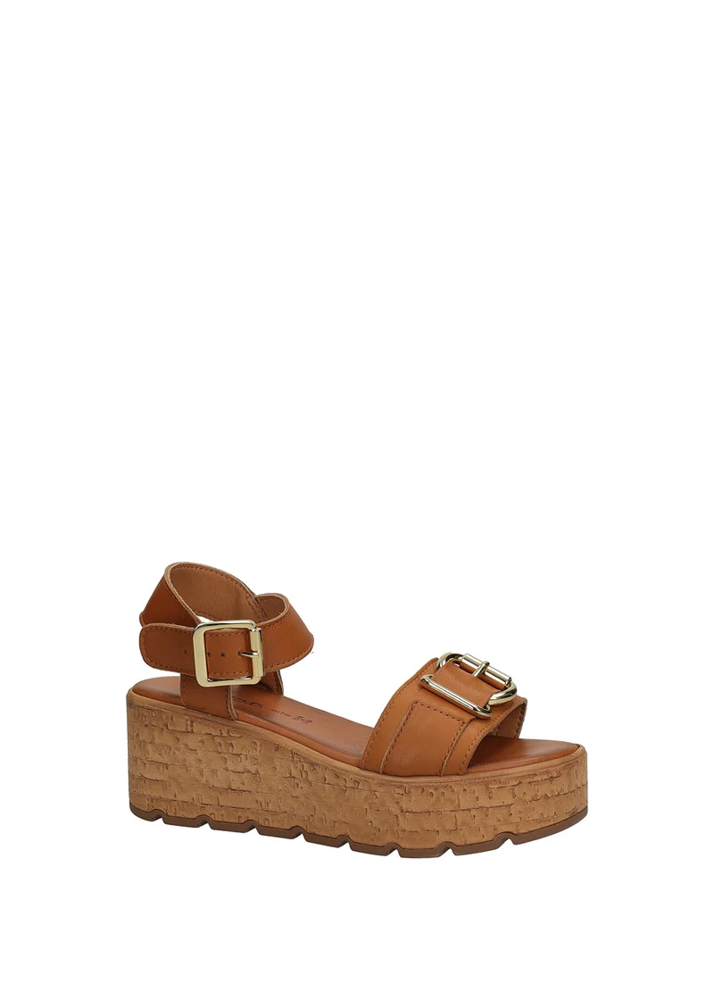 Sandali Donna Vera Pelle Zeppa Media Brown