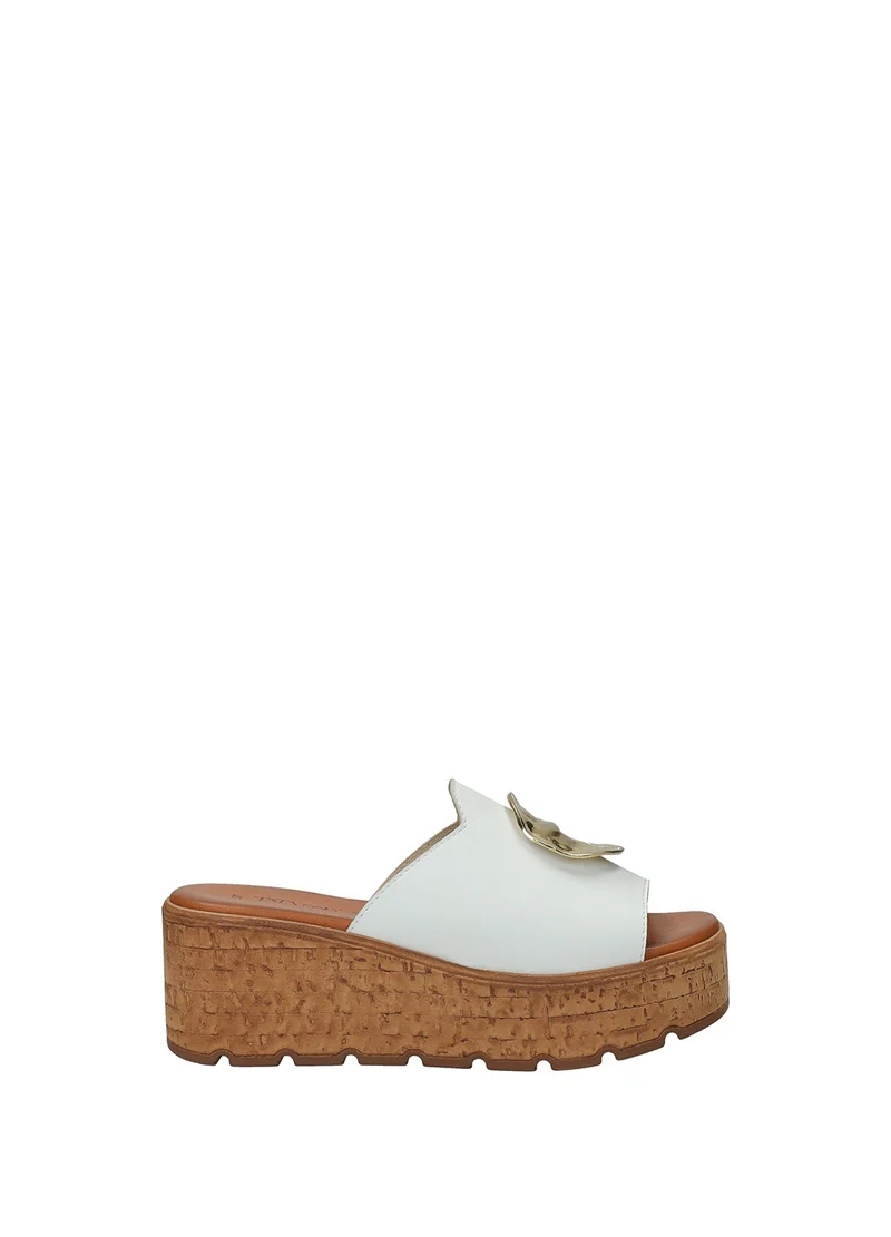 Sandali Donna Vera Pelle Zeppa Media White