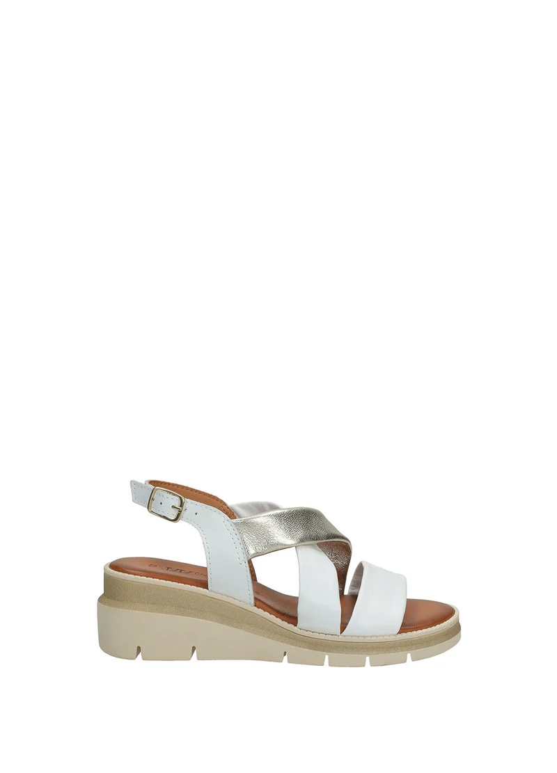 Sandali Donna Vera Pelle Zeppa Media White/Platinum