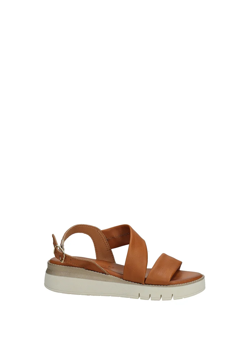 Sandali Donna Vera Pelle Zeppa Media Brown / White