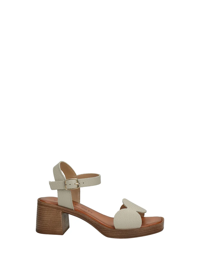 Sandali Donna Vera Pelle Tacco Medio Beige / Platinum