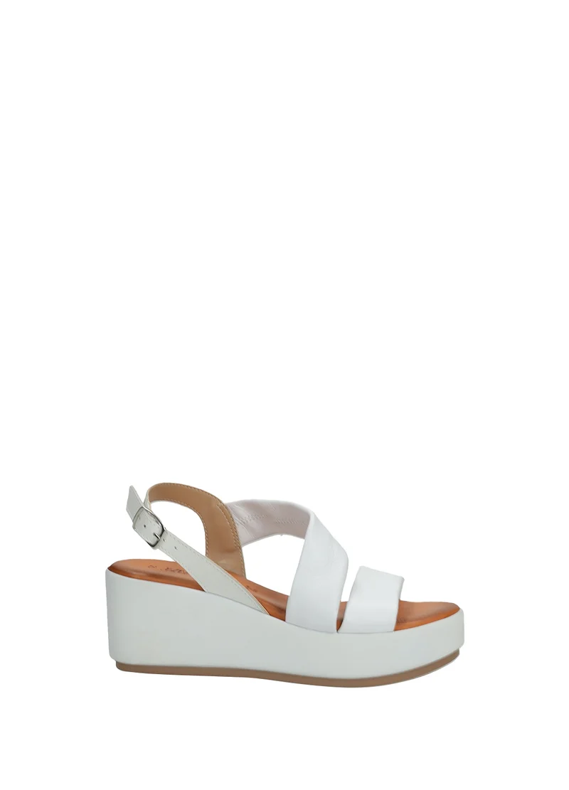 Sandali Donna Vera Pelle Zeppa Alta White
