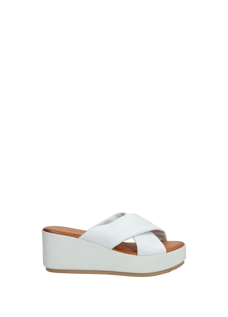 Sandali Donna Vera Pelle Zeppa Media Black / White