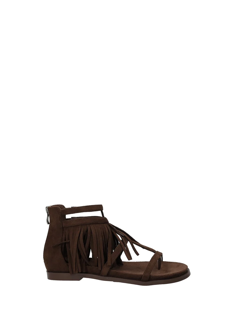 Sandali donna brown in M.Fiber fondo gomma