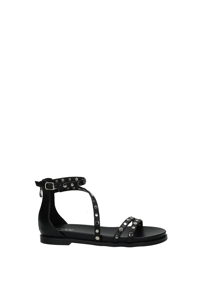 Sandali donna black in PU fondo gomma