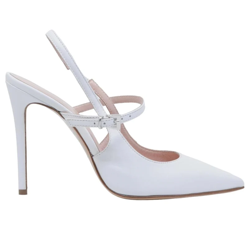 Anna F 1395 slingback donna in pelle bianca elegante da cerimonia con tacco alto