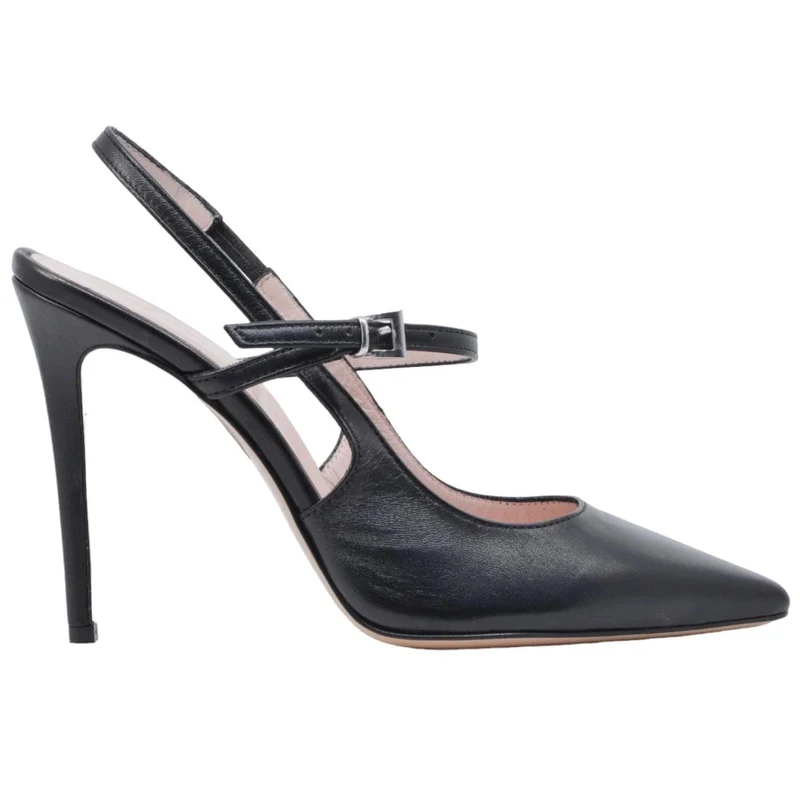Anna F 1395 slingback donna in pelle nera elegante da cerimonia con tacco alto